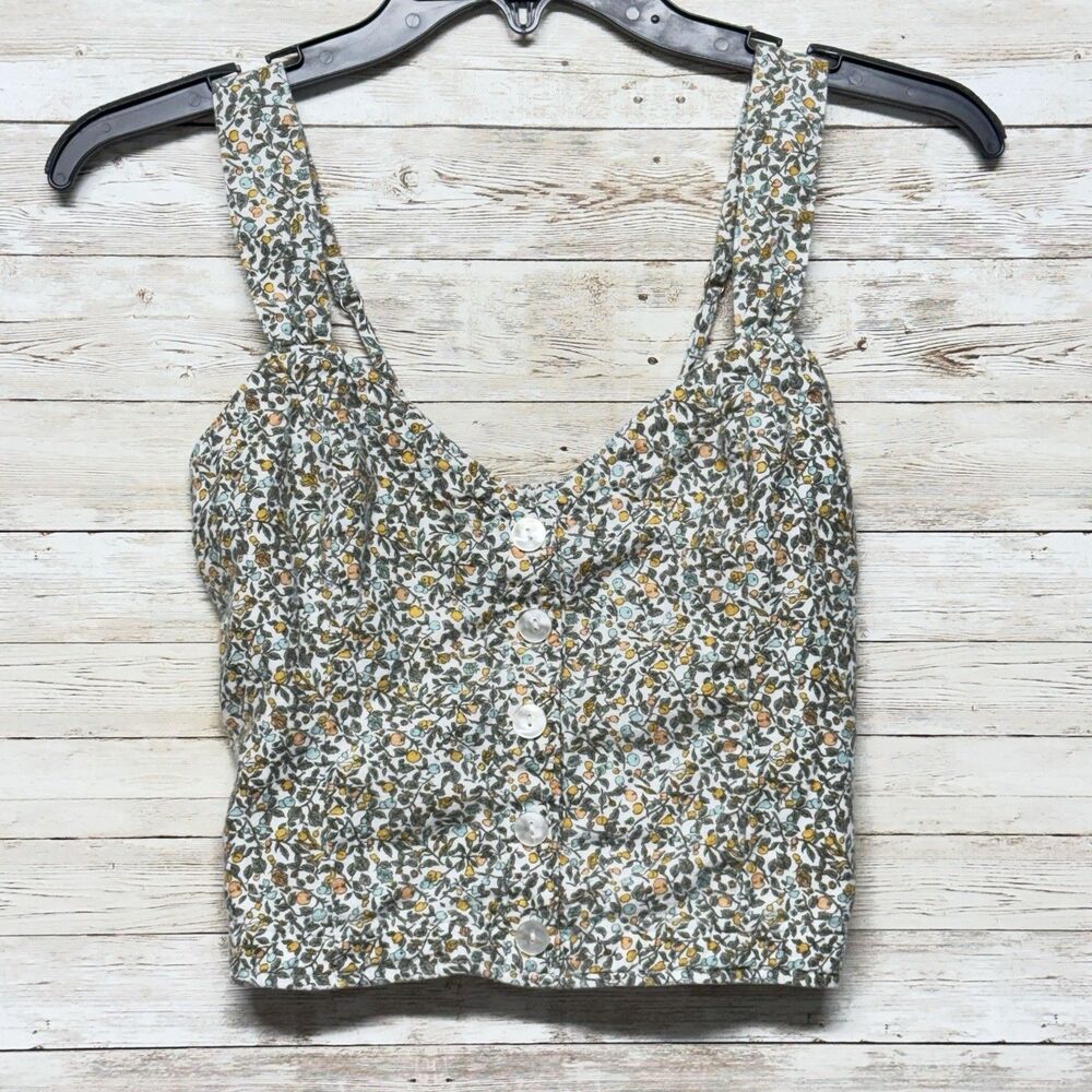 Abercrombie Floral Button Front Cropped Tank Top S Cottagecore Coquette Festival
